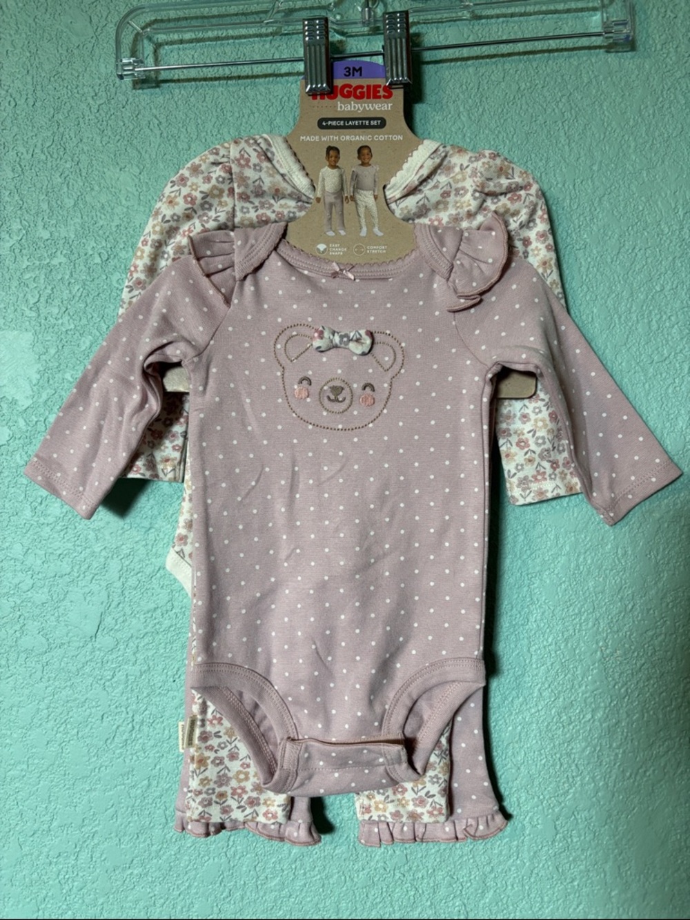 🆕 Huggies organic cotton girls 4 piece set, white & purple, 3 mos - NWT